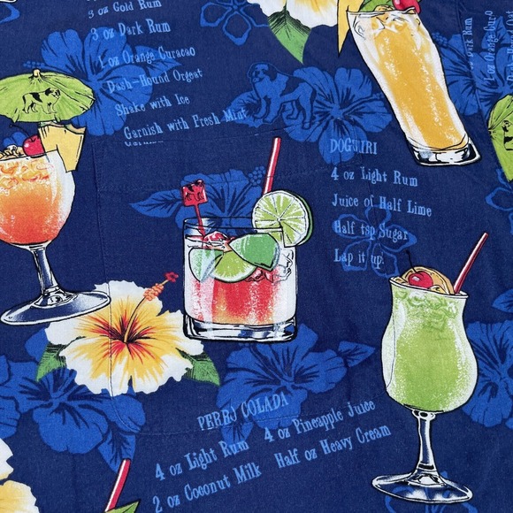 Big Dogs Shirt Mens 2X Blue Hawaiian Drinks Aloha Travel Dad Loop‎ Collar VTG - Picture 3 of 13